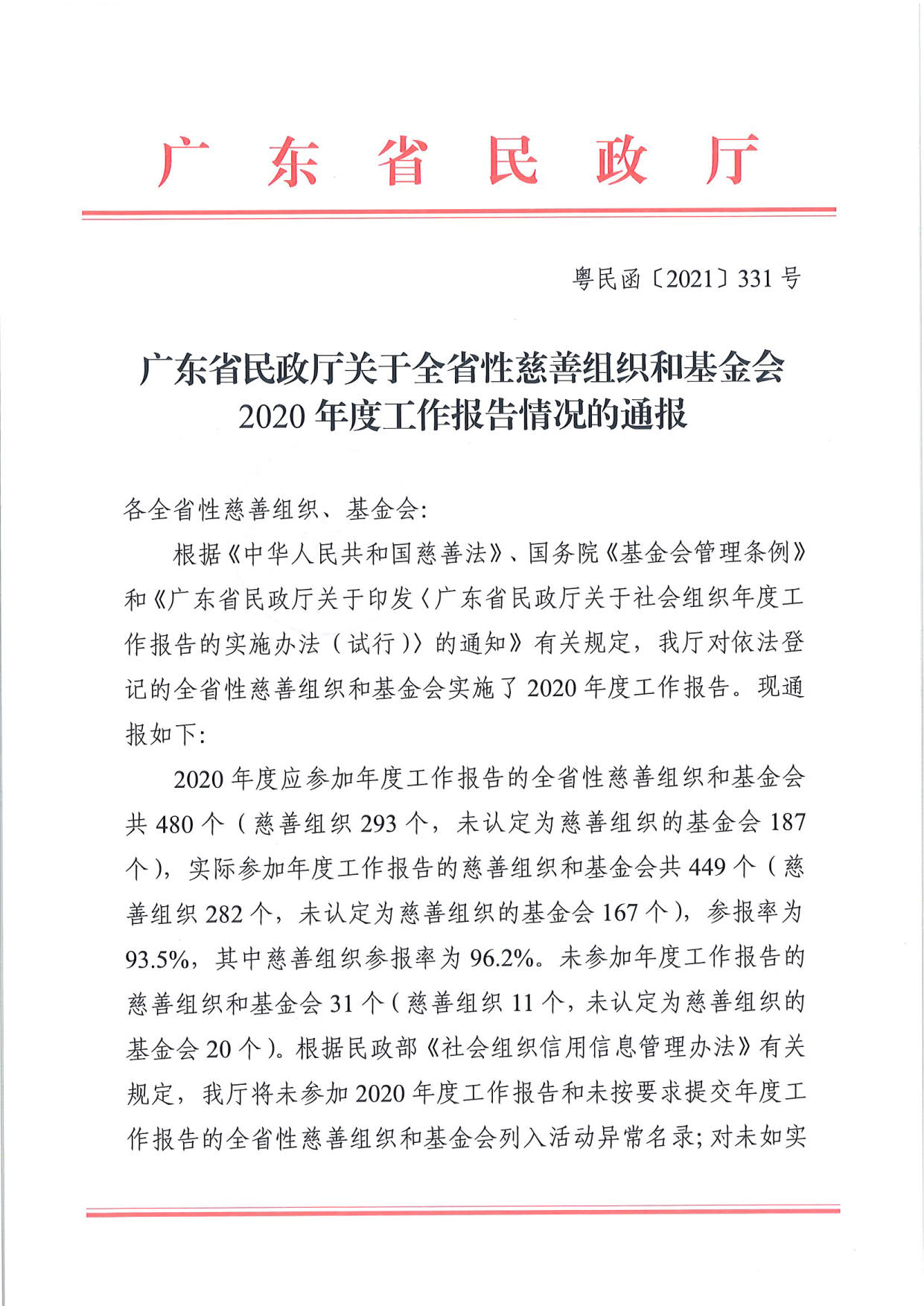 广东省民政厅关于全省性慈善组织和基金会2020年度工作报告情况的通报（粤民函〔2021〕311号）_1.jpg